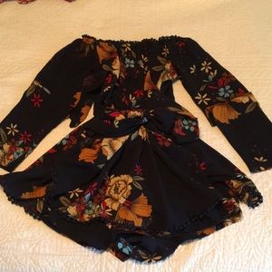 Navy and floral off the shoulder romper